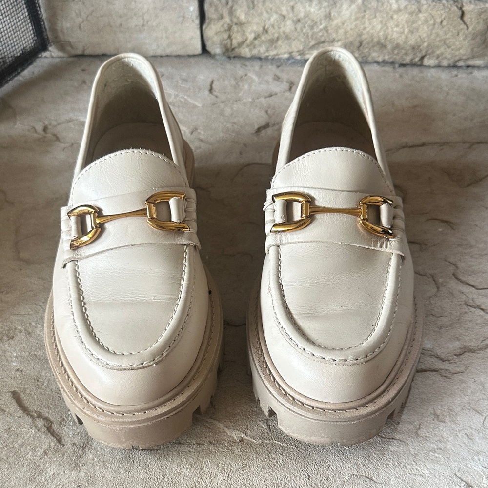 Zara Cream Loafers with Gold Accents